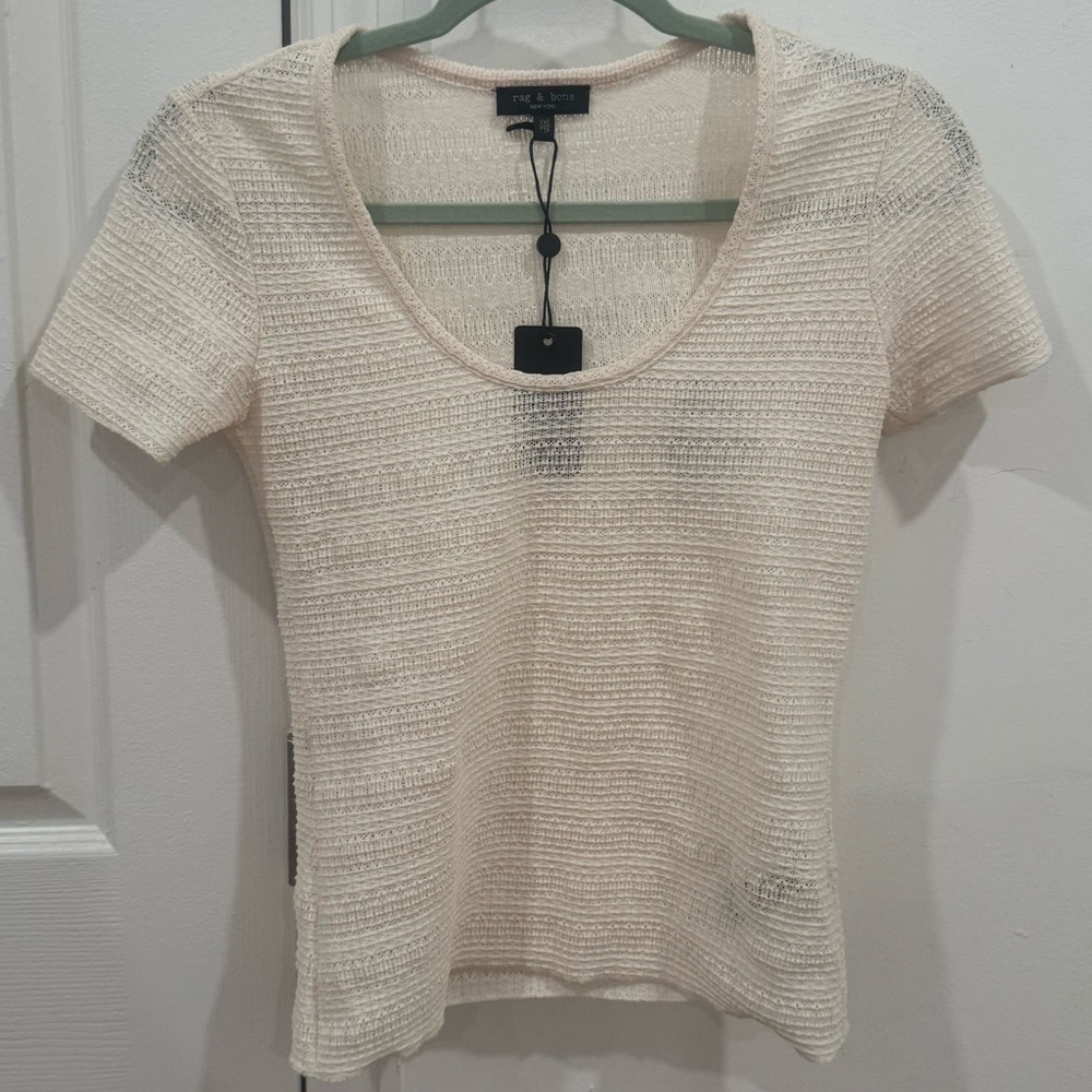 rag & bone Cream Knit Short Sleeve Top